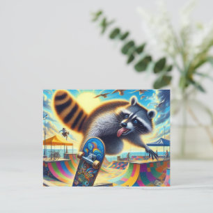 Carte Postale Funny Raccoon Skateboard