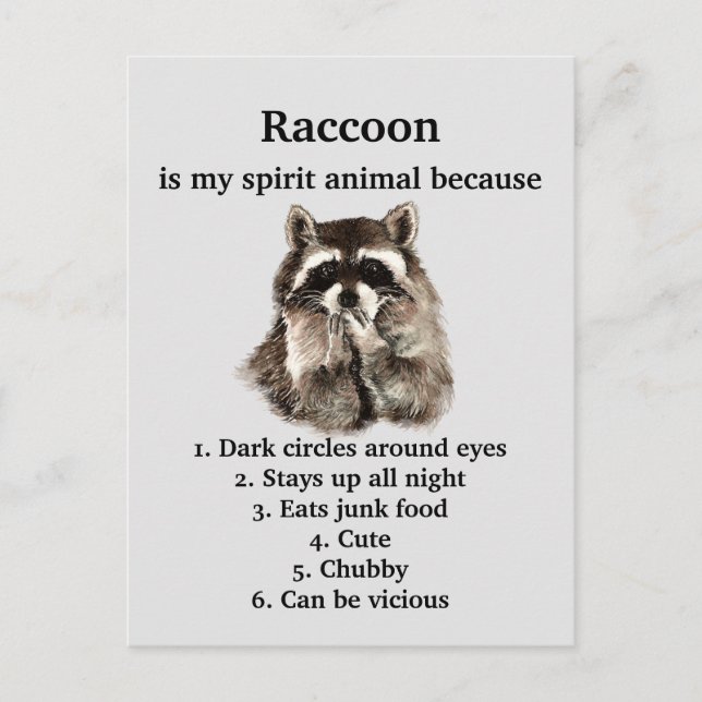 Carte Postale Funny Raccoon Spirit Animal Humour mignon Aquarell (Devant)