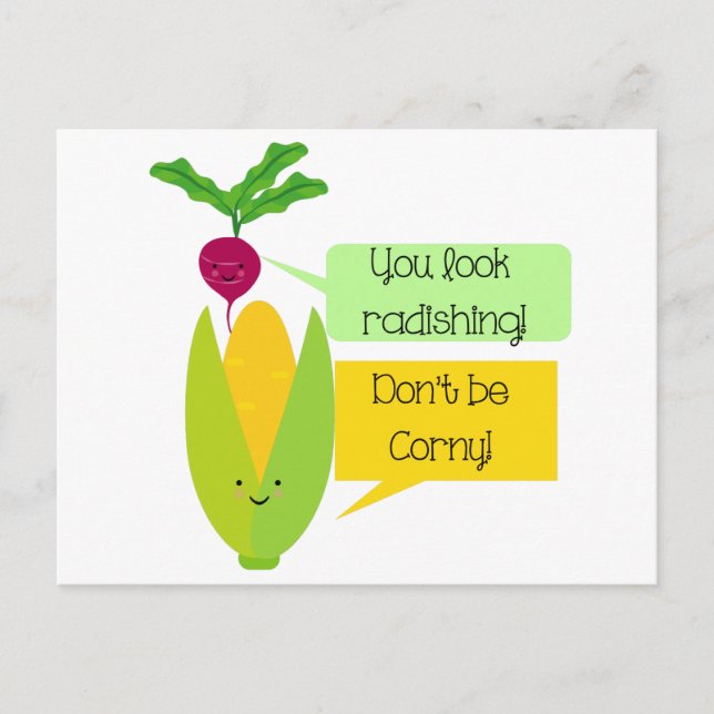 Carte Postale Funny Radish et Corn Vegetable Humour (Devant)