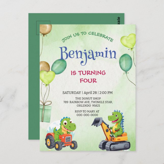 Carte Postale Funny Rawr T-Rex Dinosaur camion camion de camion (Devant / Derrière)