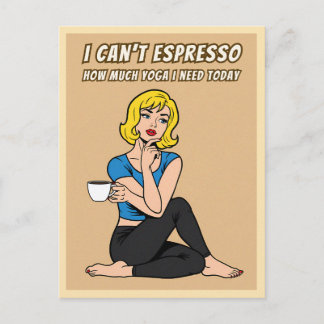 Carte Postale Funny Retro Style Coffee Yoga Humor Pop Art