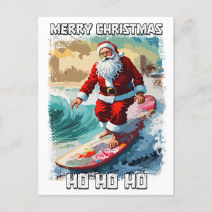 Carte Postale Funny Santa Claus surfer dans le pop art d'été
