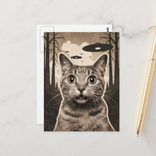Carte Postale Funny Sepia Kitty et OVNI
