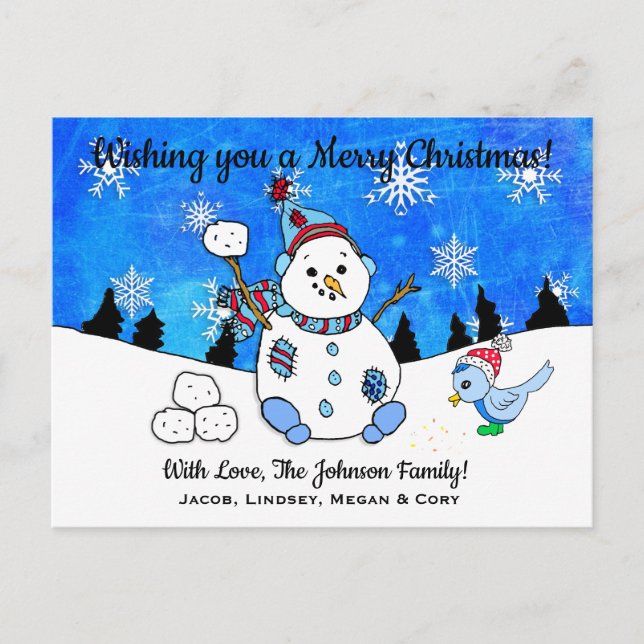 Carte Postale Funny Snowman lance Snowball Noël (Devant)