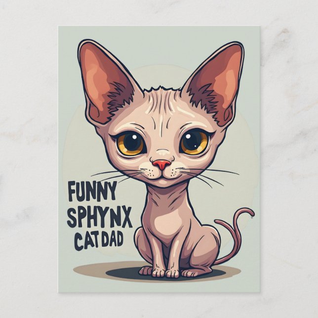 Carte Postale Funny Sphynx Cat Dad Cartoon Art (Devant)