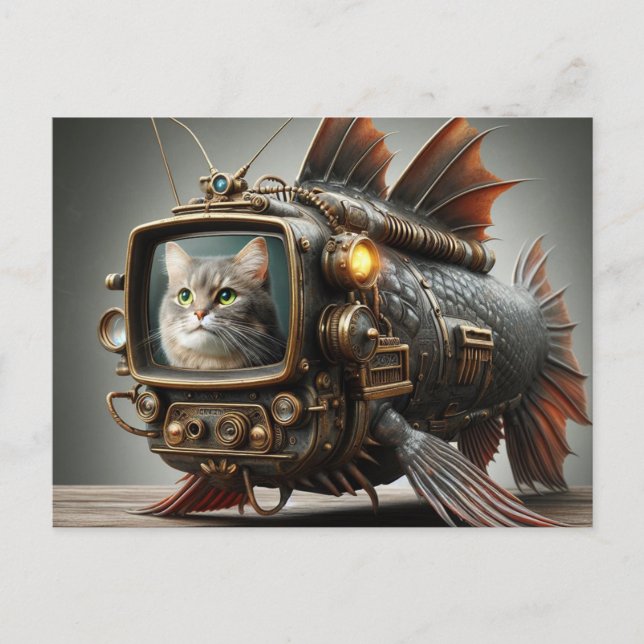 Carte Postale Funny Steampunk TV Catfish (Devant)