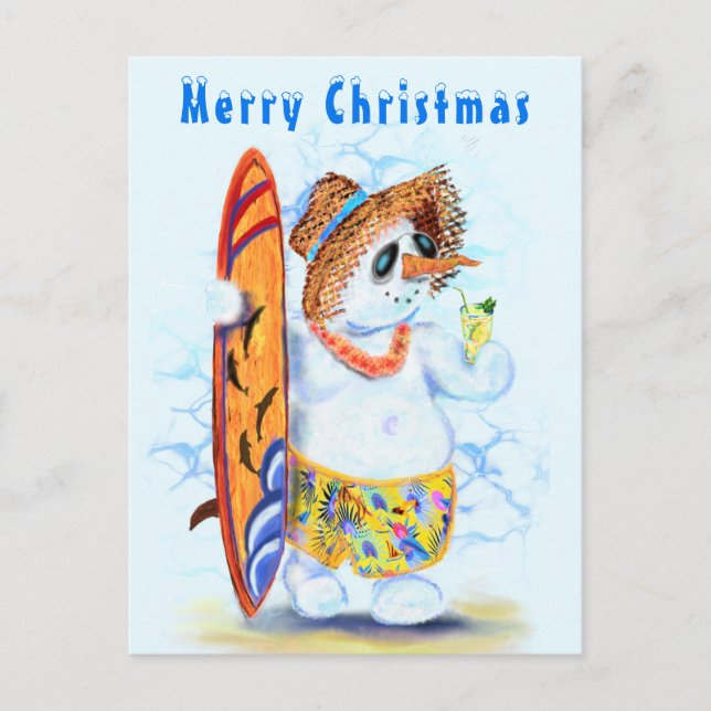 Carte Postale Funny Summer Snowman Surfer (Devant)