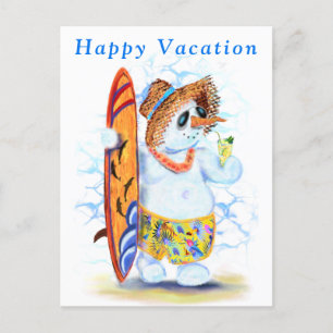 Carte Postale Funny Summer Vacances Card avec Snowman Surfer