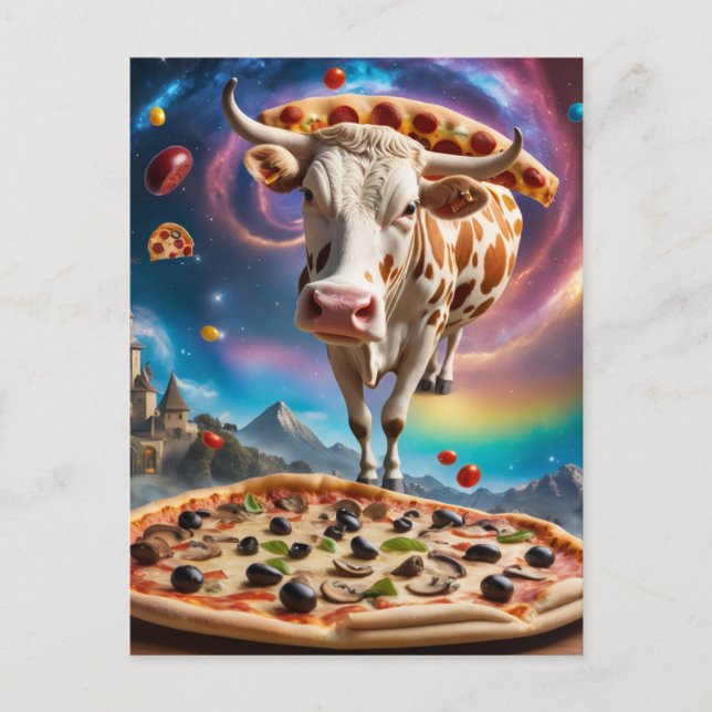 Carte Postale Funny Surreal Pizza Cow Colorful Collage (Devant)