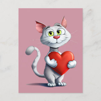 Carte Postale Funny Tomcat tenir un grand coeur