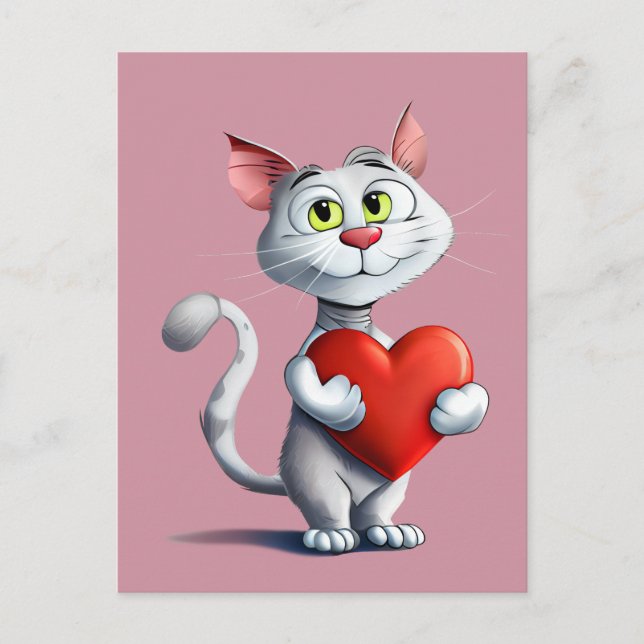 Carte Postale Funny Tomcat tenir un grand coeur (Devant)