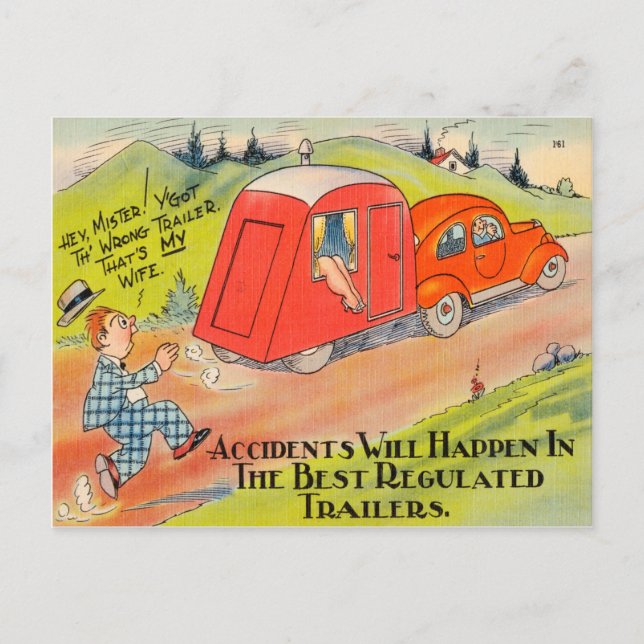 Carte Postale Funny Travel Trailer RV Camping Cartoon du Camping (Devant)