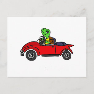 Carte Postale Funny Turtle Driving Red Convertible Voiture