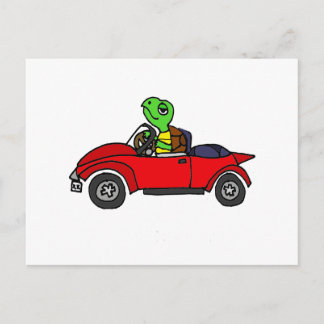 Carte Postale Funny Turtle Driving Red Convertible Voiture