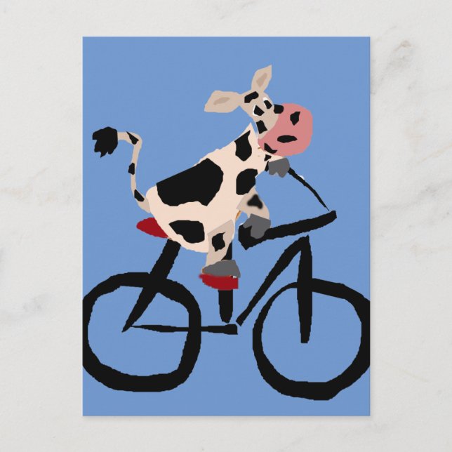 Carte Postale Funny Vache équitation Bicyclette Art (Devant)