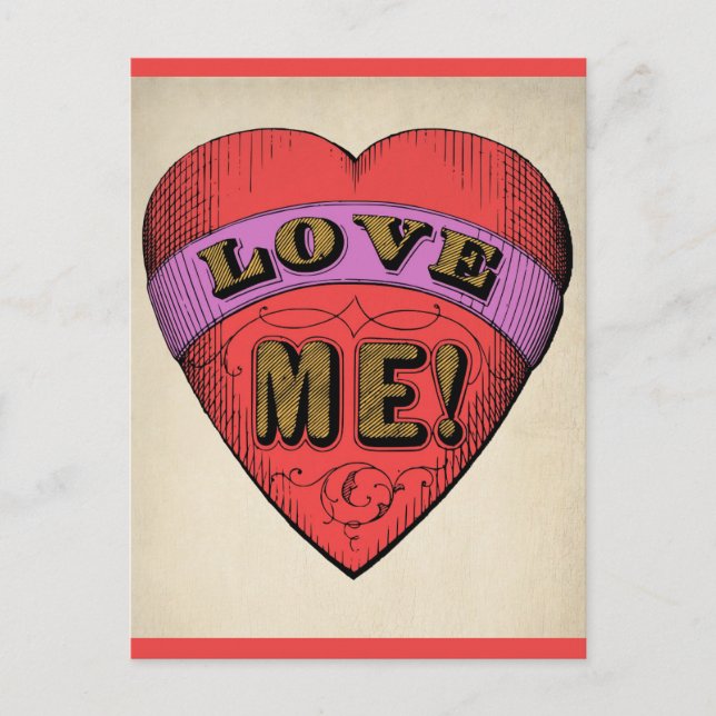 Carte Postale Funny Valentines Day Love Me Coeur Rétro (Devant)