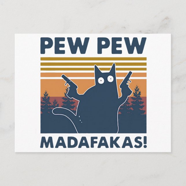 Carte Postale Funny Vintage cat pew pew pew Madafakas (Devant)
