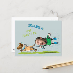 Carte Postale Funny Visage photo Homme Walking chien jouant Cart