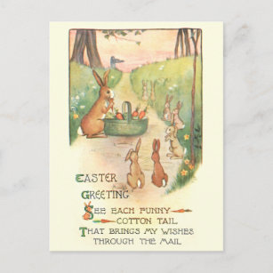 Carte Postale Funny Whimsical Vintage lapins de Pâques et rime