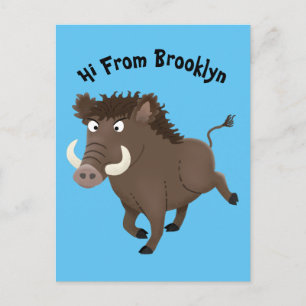 Carte Postale Funny wild boar razorback cartoon illustration
