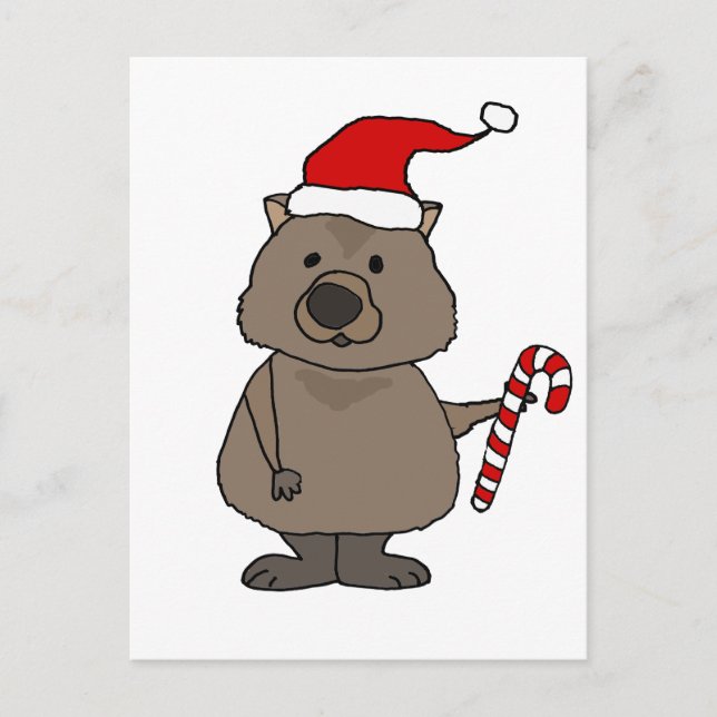 Carte Postale Funny Wombat à Noël de Santa Hat (Devant)
