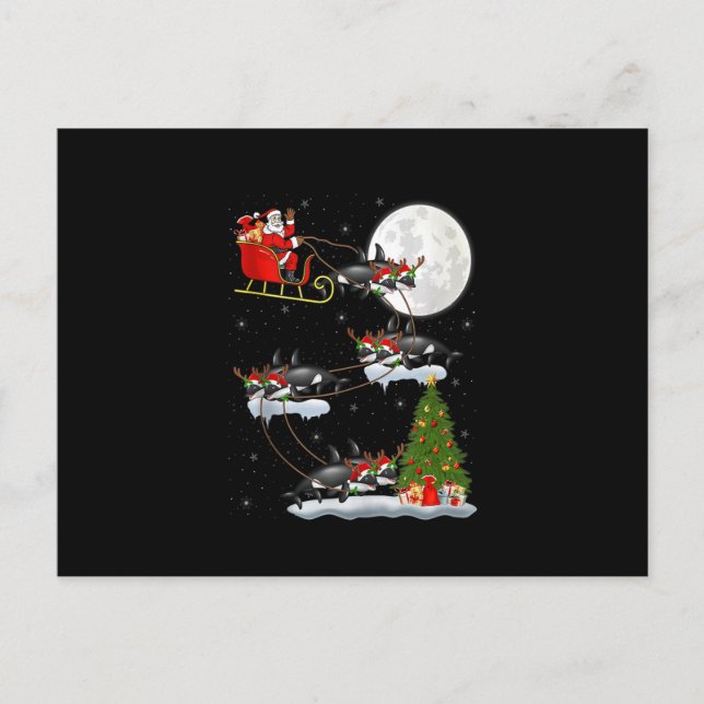 Carte Postale Funny Xmas Éclairage Arbre Père Noël équitation Or (Devant)