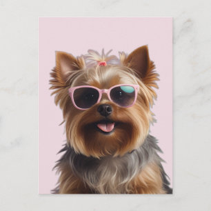 Carte Postale Funny Yorkshire Terrier Avec Lunettes De Soleil