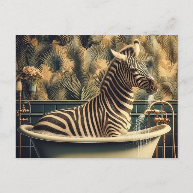 Carte Postale Funny Zebra dans une baignoire Salle de bain tropi (Devant)