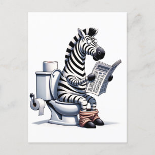 Carte Postale Funny Zebra sur Toilet Lecture journal