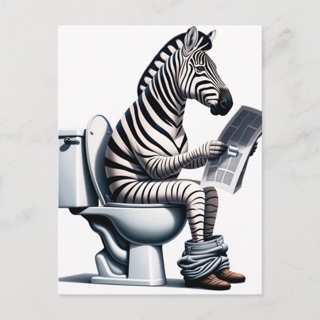Carte Postale Funny Zebra sur Toilet Lecture journal (Devant)