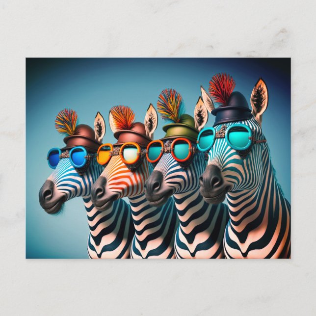 Carte Postale Funny Zebras mignon Zoo Animaux Fête Casquettes Lu (Devant)