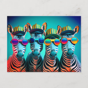 Carte Postale Funny Zebras mignon Zoo Animaux Fête Casquettes Lu