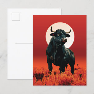Carte Postale Fureur de Minuit – Majestueux Taureau Noir sous Cr
