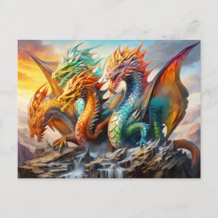 Carte Postale Fureur quadruple – Dragon chinois au pinceau à air