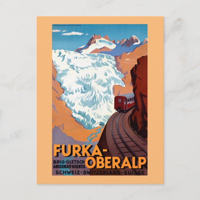 Carte Postale Furka Oberalp Poster vintage ferroviaire suisse (Devant)
