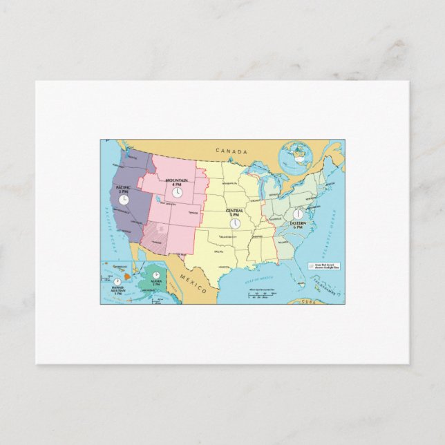 Carte Postale Fuseaux horaires américains (Devant)