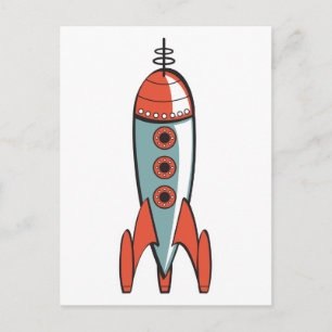 Carte Postale fusée spatiale rétro