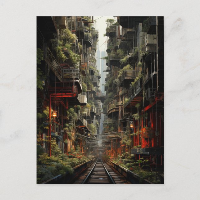 Carte Postale Fusion futuriste de Manhattan et Bangkok (Devant)