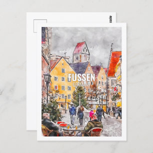 Carte Postale Fussen Allemagne Fameux Travel Place Aquarelle