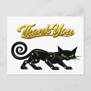 Carte Postale Futuriste Chat Noir Steampunk Atomique Merci