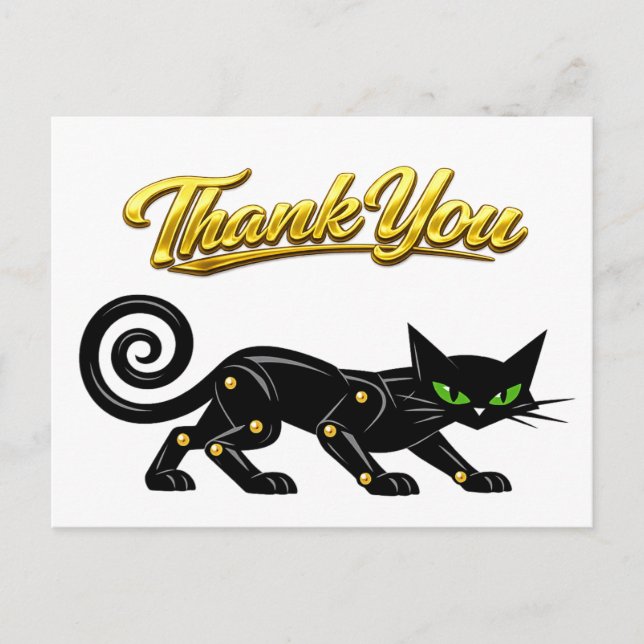 Carte Postale Futuriste Chat Noir Steampunk Atomique Merci (Devant)