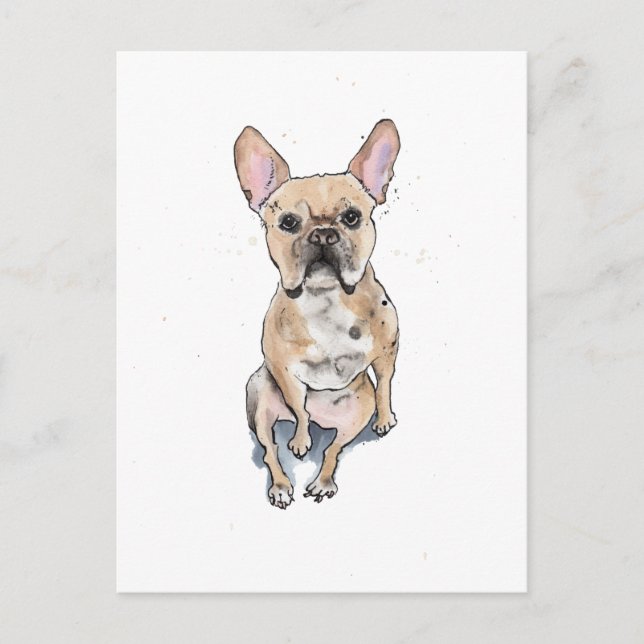 Carte Postale Fwn Français bulldog drôle mignon watercolo (Devant)