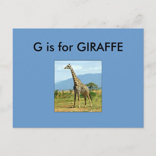 Carte Postale "G" est pour Giraffe Alphabet (Devant)