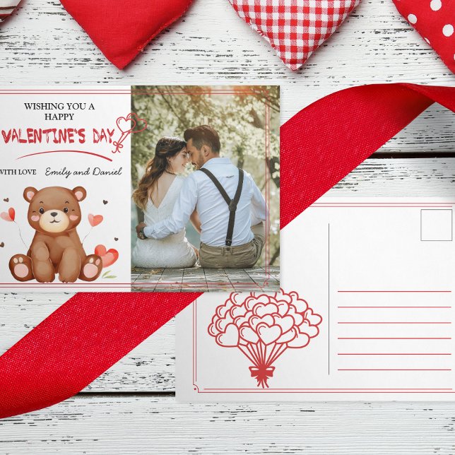 Carte Postale Gabarit de photo d'ours à l'aquarelle pour la Sain (Watercolor Bear Photo Template Valentine's Day Postcard)