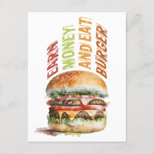 Carte Postale Gagnez De L'Argent Et Mangez Burger, Burger Humori