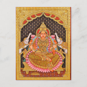 CARTE POSTALE GAJA LAKSHMI INTRIQUE TANJORE PEINTURE {SOUTH IND