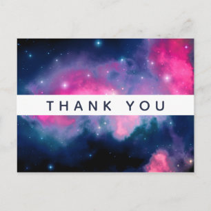 Carte Postale Galaxie rose et bleue & Étoiles Abstrait Merci