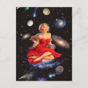 Carte Postale galaxie surréelle vintage belle femme collage art