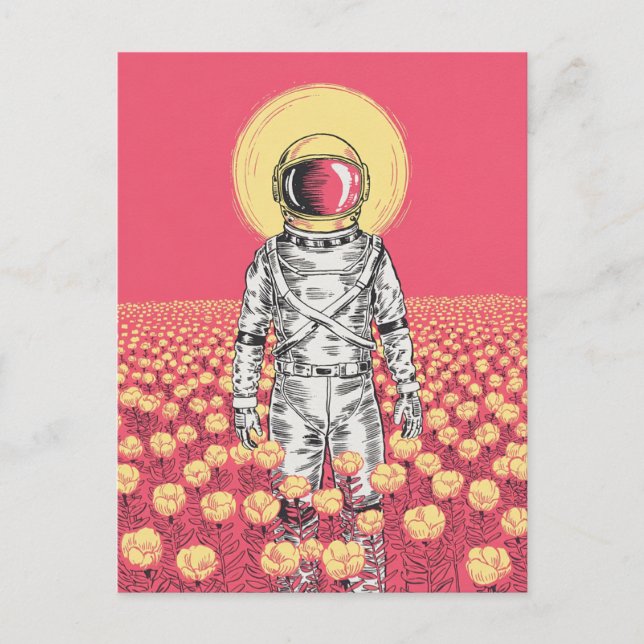 Carte Postale Galaxy Astronaut Espace Explorer champ de fleurs (Devant)