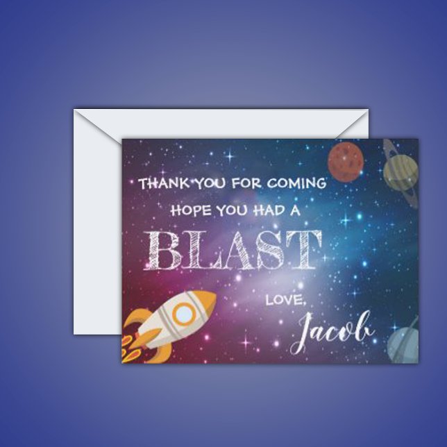 Carte Postale Galaxy Rocket Planètes Thématique Merci d'annivers (Galaxy Rocket Outer Space Birthday Thank You Postcard)